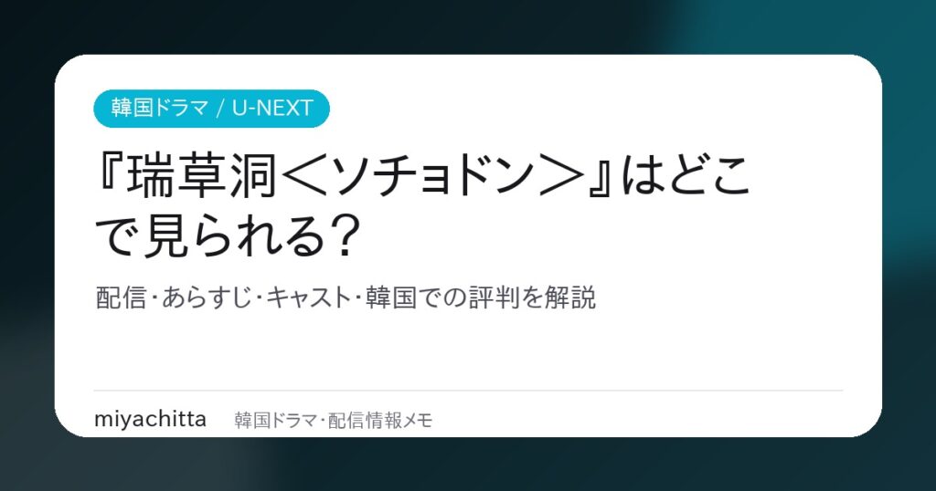 韓国ドラマ『瑞草洞＜ソチョドン＞』はどこで見られる？