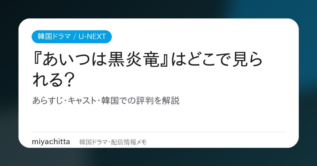 韓国ドラマ『あいつは黒炎竜』はどこで見られる？